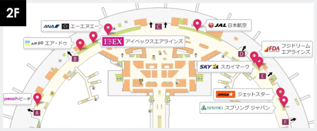 札幌新千歳空港の国内線チェックインカウンターフロアマップ